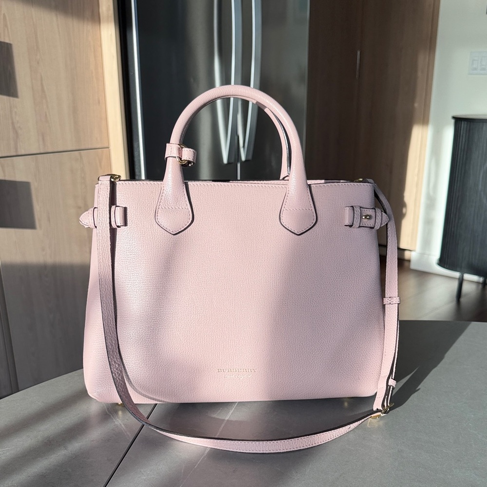 Burberry Blush Pink Calfskin Leather Satchel Tote with Strap